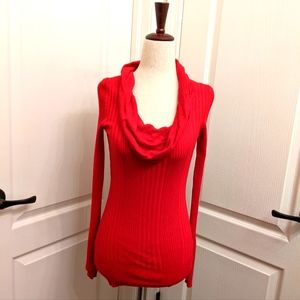 Ribbed Cowl Neck Sweater